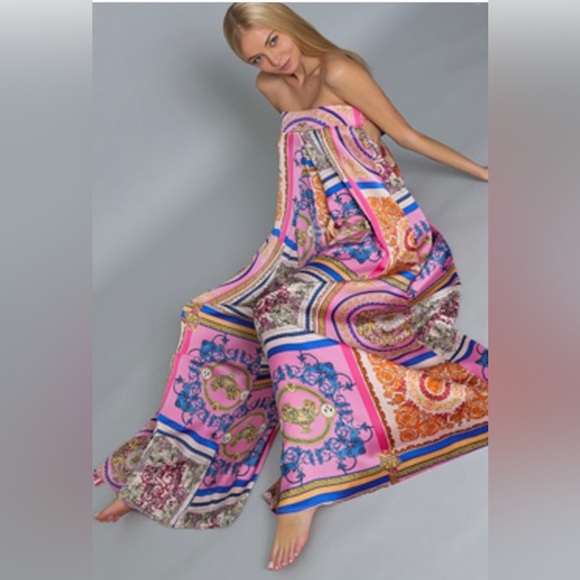 Multicolor Tube Tie Back Chest Elastic Waisted Jumpsuit - Picture 10 of 11